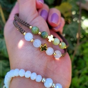 Handmade Stainless Steel Gold Cross With Natural Gemstone Bracelet.